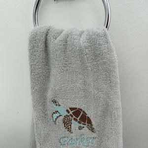 Personalized Embroidered Turtle Hand Towel