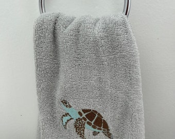 Personalized Embroidered Turtle Hand Towel