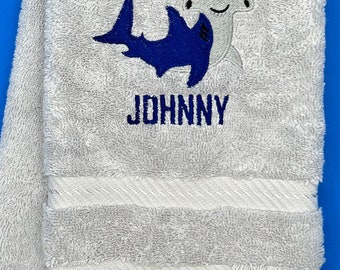 Personalized Embroidered Shark Hand Towel