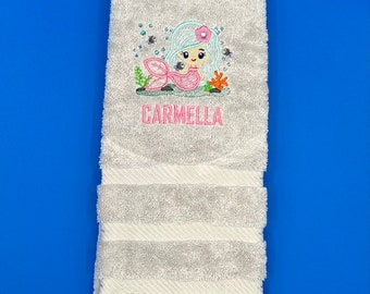 Personalized Embroidered Mermaid Hand Towel