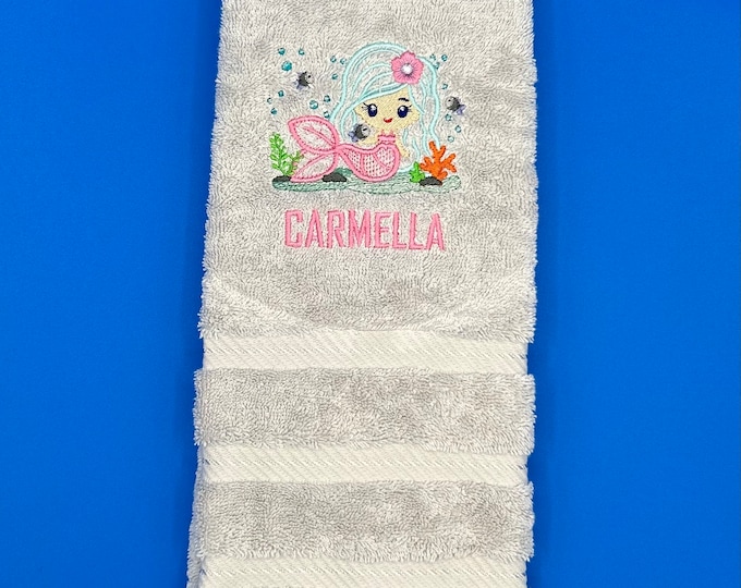 Personalized Embroidered Mermaid Hand Towel