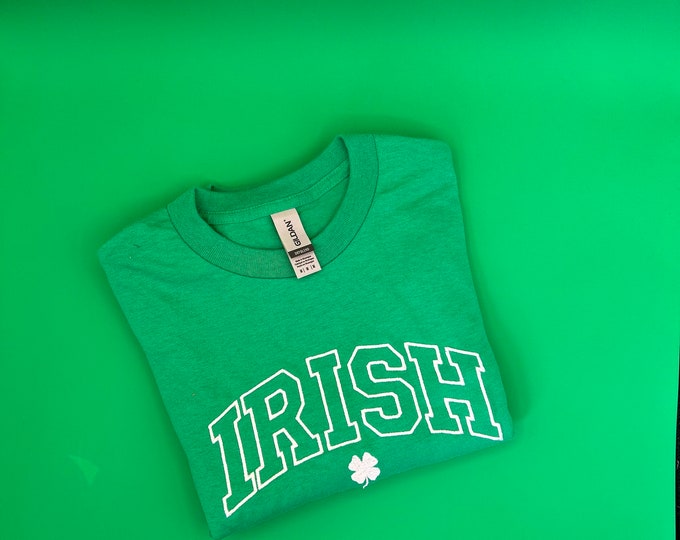 Embroidered IRISH with shamrock Crew Neck T-Shirt