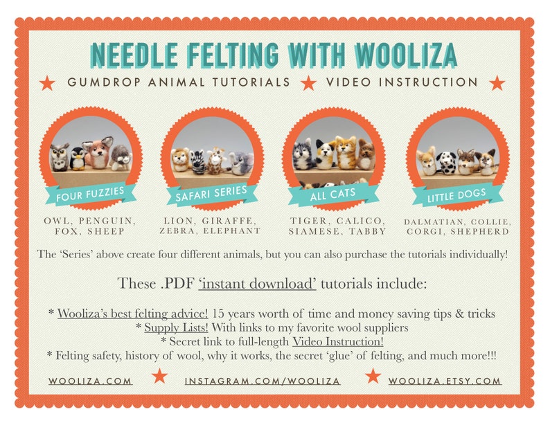 Safari Series Needle Felting Tutorials Gumdrop Miniatures by WOOLIZA PDF Instant Download Video Instructions Beginner Level image 2
