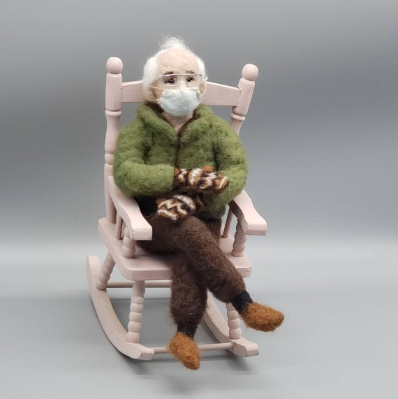 Inaguration Bernie in Mittens- Needle felted Scultpure by Wooliza