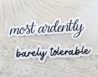 Set de pegatinas inspirado en Orgullo y Prejuicio, citas literarias, "Con ardor, Apenas tolerable".