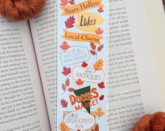 Cozy Small Town Businesses Bookmark, Lukes Cup for Coffee, Fall Leaves