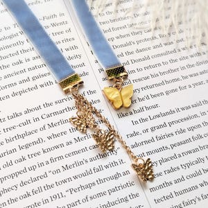 Butterfly Bookmark, Ribbon Bookmark, Blue Velvet Ribbon Bookmark, Charm Bookmark