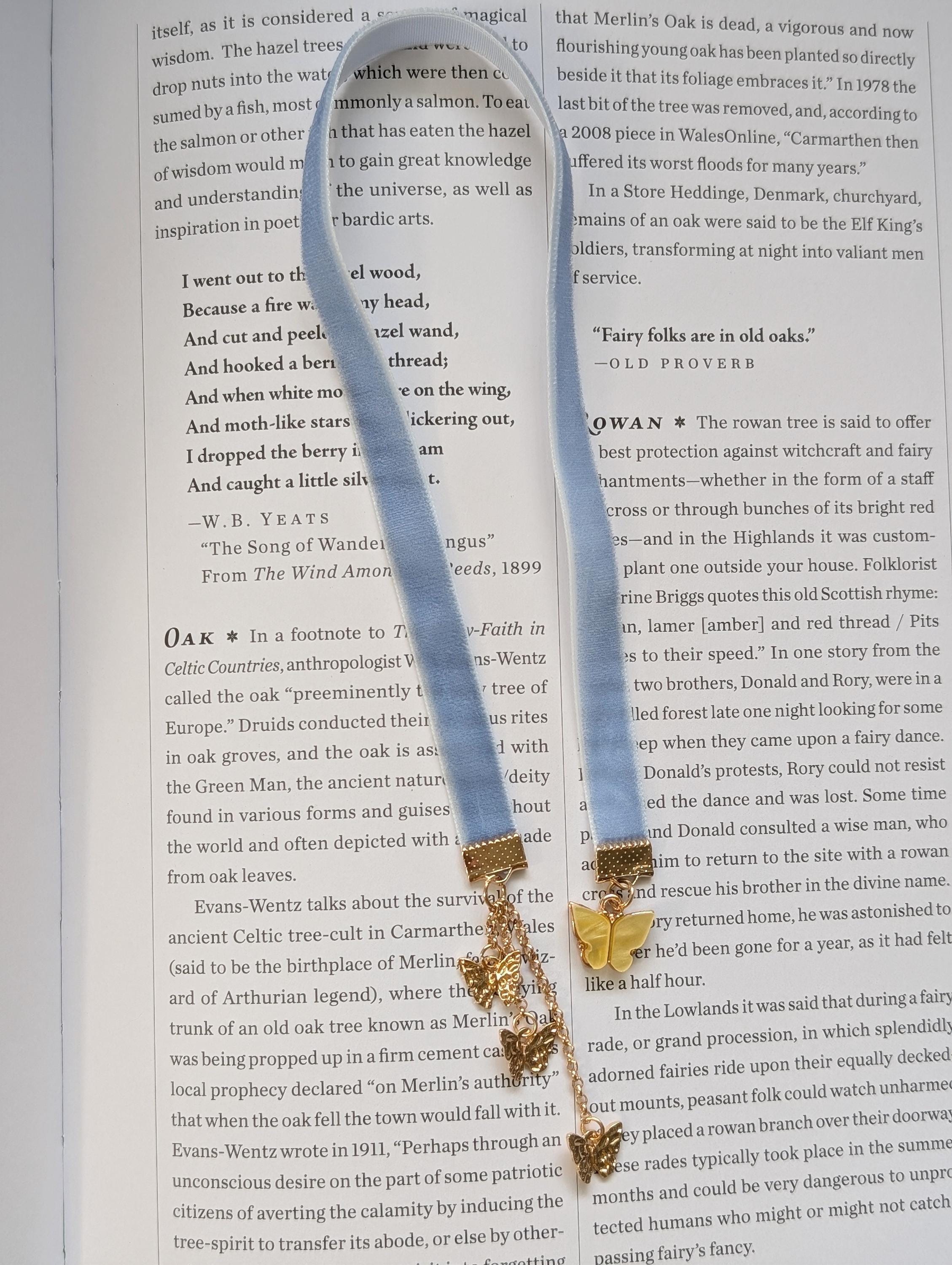Butterfly Bookmark, Ribbon Bookmark, Blue Velvet Ribbon Bookmark, Charm ...