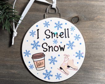 I Smell Snow Acrylic Ornament | Ice Skating and Coffee
