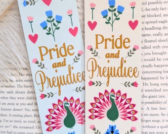 Bladwijzer Pride and Prejudice, bloemdessin, Jane Austen-cadeau