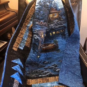 At the lake cabin throw quilt