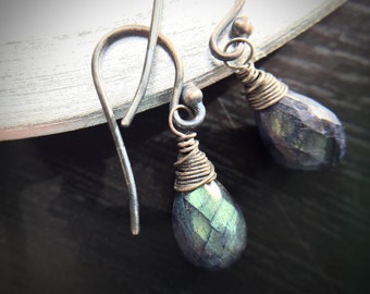 Statement Bold Iridescent Spectrolite Oxidized Silver Earrings Gift for women, sister, mom, aunt, girlfriend, wife