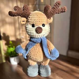 Christmas Reindeer Crochet Plush Toy Handmade Amigurumi Christmas Gift for Kids, Winter Nursery Decor, Soft Stuffed Animal, New Year Deer