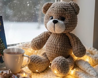 Virkad nallebjörn, virkad björnplysch, amigurumi-nalle, babyshowerpresent, stickade nallebjörnsplyschleksaker, virkade björnar, present till småbarn