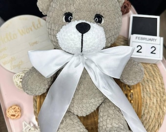 Boho handgjord björnleksak, virkad björnplysch, mjuk nallebjörn, amigurumi-nallebjörn, babyshowerpresent, söt björnplysch, stickad nallebjörn