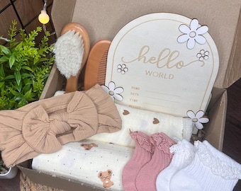 Newborn Girl Gift Box, New Mom Gift, Baby Shower Keepsake, Welcome to the world