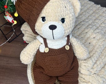 Chunky Teddy Bear, Holiday Plush Gift, Crochet Bear Toy, Newborn Teddy Present, Birthday Gift for Kids