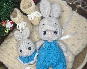 Easter bunny amigurumi gift set, newborn baby toy, baby shower gift, handmade rabbit, girl or boy gift