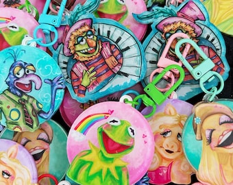 muppet keychains - assorted characters - kermit, miss.piggy, gonzo, dr.teeth, scooter, rowlf, janice, bert & ernie