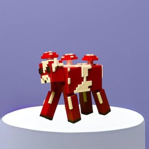 Articulated Mushroom Cow, Poseable Figure or Keychain, 3D Printed. Gamer Desk Toy. Pixel Style Decoration