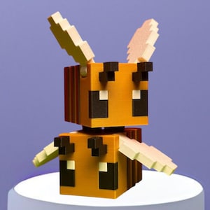 Articulated Minecraft-Inspired Bee, Figure or Keychain, 3D Printed. Gamer Desk Toy. Pixel Style Decoration