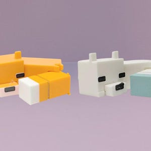 Minecraft-Inspired Fox & Snow Fox, Figure or Keychain, 3D Printed. Gamer Desk Toy. Pixel Style Decoration