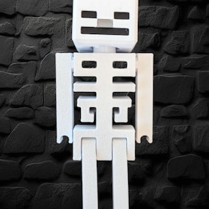 Articulated Minecraft-Inspired Skeleton, Poseable Figure or Keychain, 3D Printed. Gamer Desk Toy. Pixel Style Decoration
