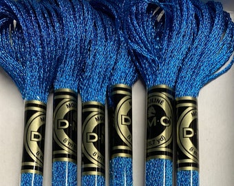 DMC E3843 Light Blue Sapphire Metallic Light Effects Embroidery Floss 1 Skein 6 Strand Thread for Embroidery Cross Stitch Sewing Beading