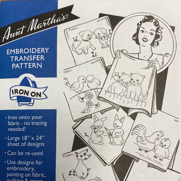 Love in Bloom Animals - Aunt Marthas Hot Iron Transfers for Embroidery Fabric Painting Quilting Needlepoint Crafts Made in the USA #9773