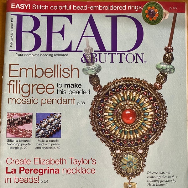 Bead and Button Magazine Bead Embroidery Rings Filigree Mosaic Pendant by Heidi Kummli February 2013 Issue