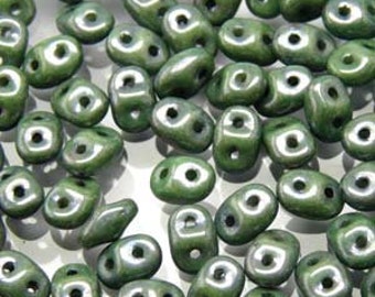 14457 Navette 3-Hole Czech Bead 6x12 MM Chalk Green Luster 20 Beads