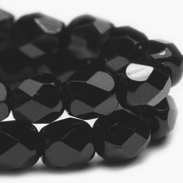 Fire Polished Crystals 4mm Black Opaque Czech Glass Firepolished Crystal Beads Approx. 50 beads