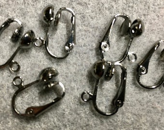 Gunmetal Clip On Ear Hooks with Loops Earring Clips 15x10mm 3 sets F192