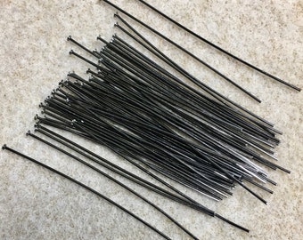 2 inch Gunmetal Plated Brass Head Pins Two inches Headpins 22 gauge 50 pcs F374