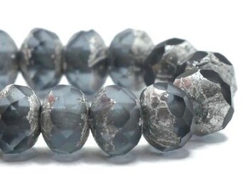 Rondelles Slate Blue with a Silver Finish 3x5mm Czech Pressed Glass Small Faceted Rondelles Approx. 30 beads