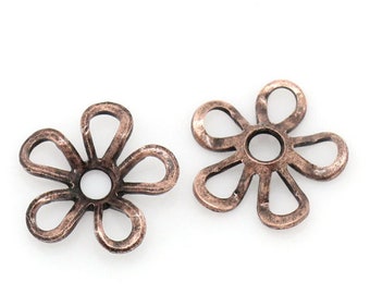 Flower Bead Caps Floral Cut Out Design Filigree Antique Copper Plated Copper Bead Caps 9mm 24 pcs F212B