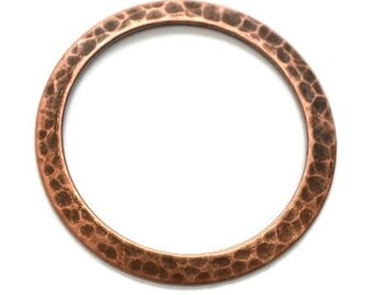 Hammered Rustic Large Rings Vintage Look Antique Copper Plated Brass 33mm 2 pcs F383E