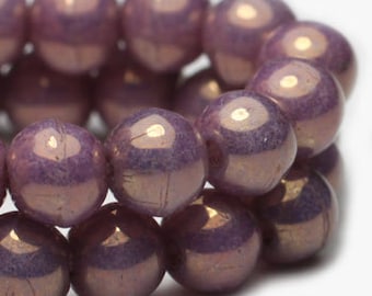 Round Druk Beads 6mm Purple Pansy with Metallic Finish Czech Pressed Glass Rounds Beads 30 beads