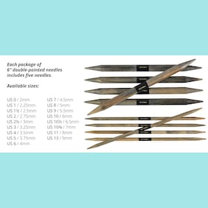 Double Point Lykke 6 Inch Double Pointed Needles Birch Wood Knitting 6 inch Long Set of 5 needles Pick Your Size