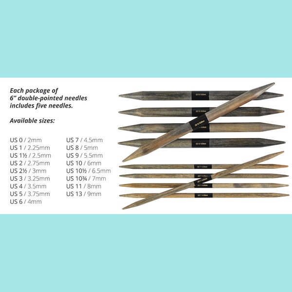 Double Point Lykke 6 Inch Double Pointed Needles Birch Wood Knitting 6 inch Long Set of 5 needles Pick Your Size