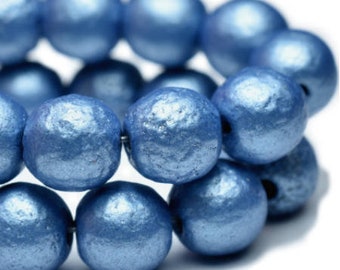 Round Druk Beads 6mm Metallic Blue with Etched Finish Czech Pressed Glass Rounds Beads Approx. 30 beads