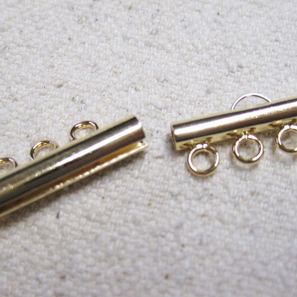 Slide Clasps Gold Plated 3 Strand Brass Three Strand Slide Clasp 21mm x 6mm 10 clasps F420