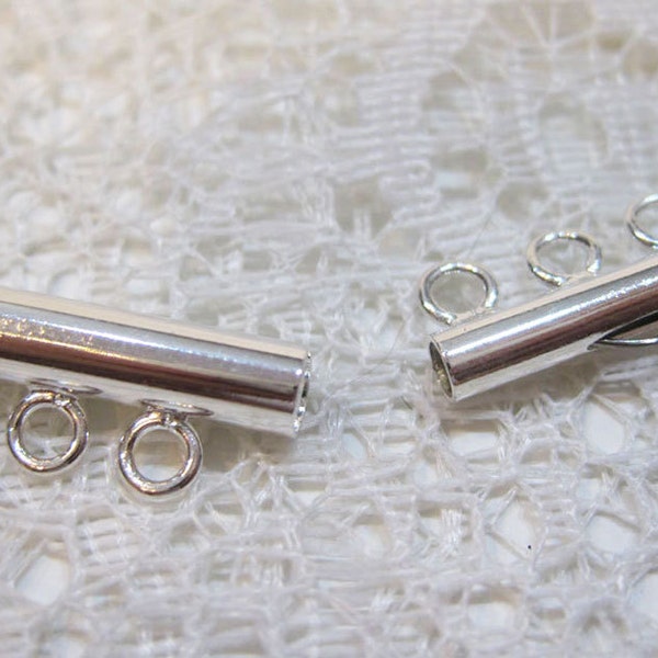 10 Silver Plated 3 Strand Slide Clasp Three Strand Tube Clasp 21mm x 6mm 10 clasps F299