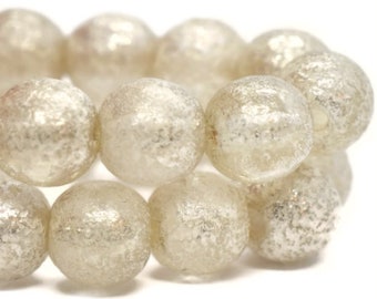 Druk Round Beads 4mm Transparent Glass with Mercury and Etched Finish Czech Pressed Glass Rounds Approx. 50 beads