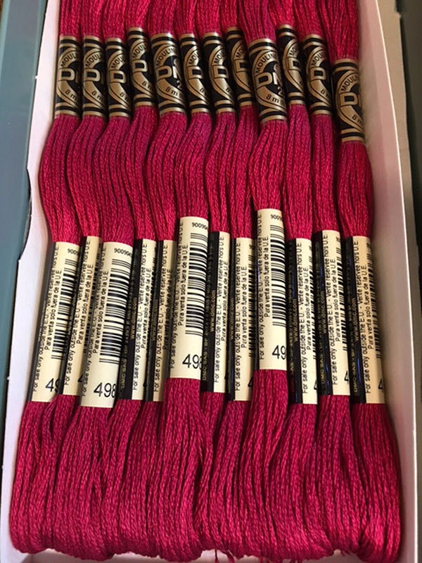 DMC 498 Dark Red Embroidery Floss 2 Skeins 6 Strand Thread for