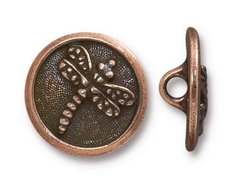 Dragonfly Button TierraCast Antique Copper 17mm One Button