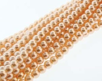 Pink Czech Glass Round Pearl Beads 6mm Approx. 75 beads F251A