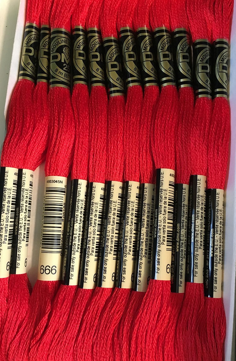 DMC 666 Bright Red Embroidery Floss 2 Skeins 6 Strand Thread Etsy
