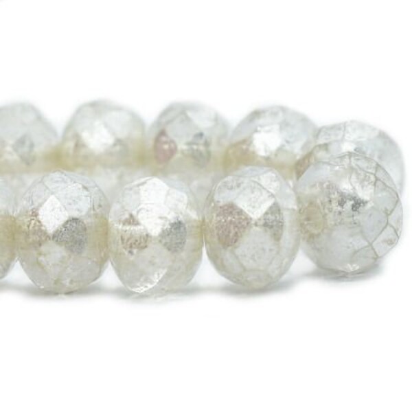 Rondelles Transparent Glass with a Mercury Finish Czech Pressed Glass Medium Faceted Rondelles 5x7mm Approx. 25 beads