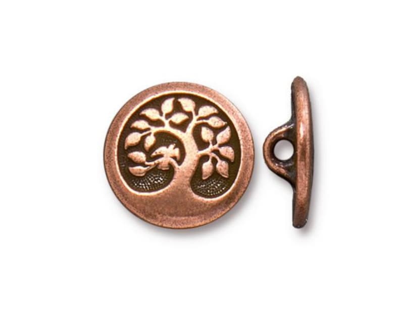 Bird in a Tree Button TierraCast Antique Copper 17mm One Button image 1